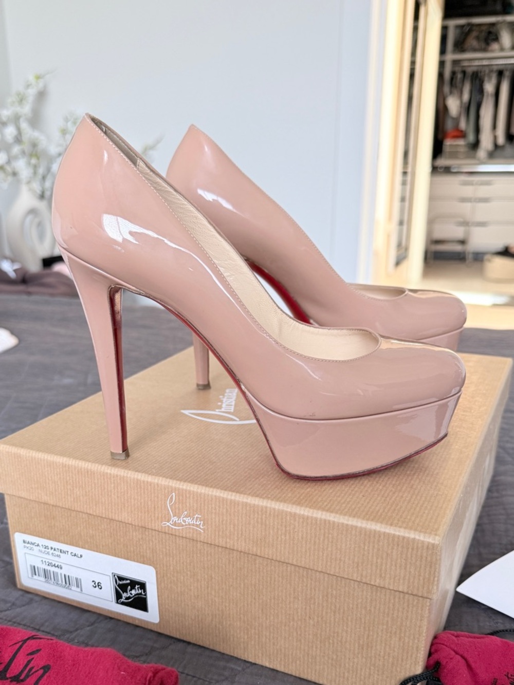 Christian Louboutin Nude Patent Platform Pumps